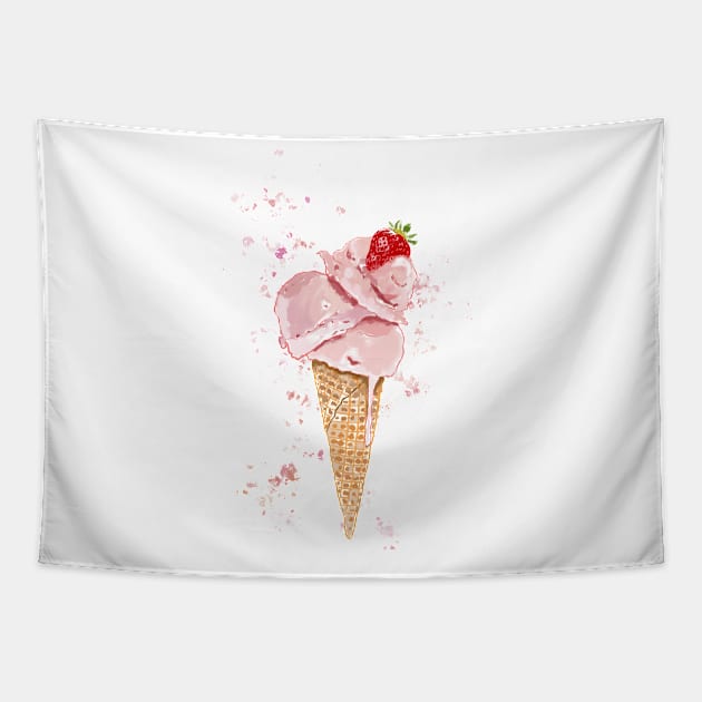 Strawberry ice cream cone Tapestry by Leamini20