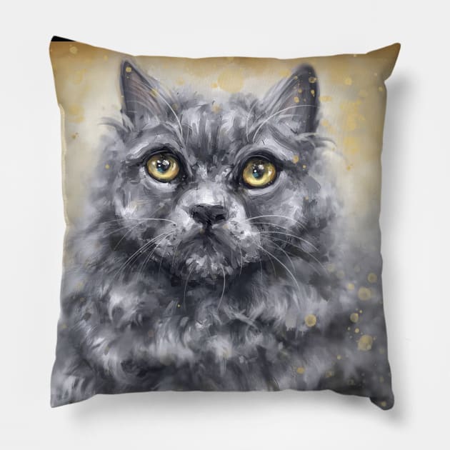 Painting of a Fluffy Blue Persian Cat Pillow by ibadishi