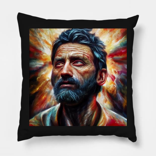 Colorful Serious Man - best selling Pillow by bayamba