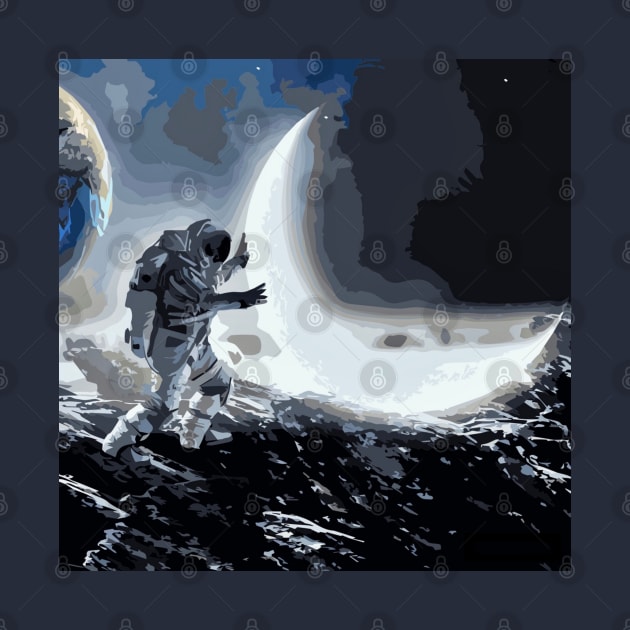 Astronaut holds a Moon Crest by Glenn Landas Digital Art