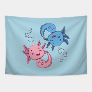 Cute axolotl couple in love Tapestry