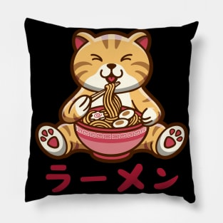 Cat Ramen, cute fat cat eating ramen Pillow