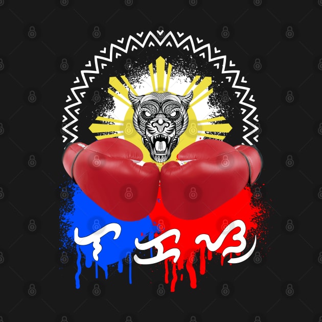 Tribal line Art Tiger x Boxing gloves / Baybayin word Lakas (Strength) by Pirma Pinas