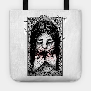 Horror Slit Mouthed (Black and White Version) Tote