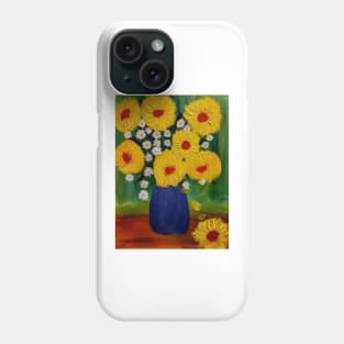 some beautiful sunflowers in a blue vase Phone Case