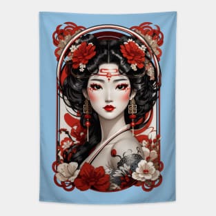 Korean Kisaeng-Geisha retro vintage floral design Tapestry