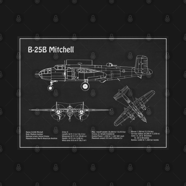 B-25B Mitchell Doolittle - Airplane Blueprint - PD by SPJE Illustration Photography