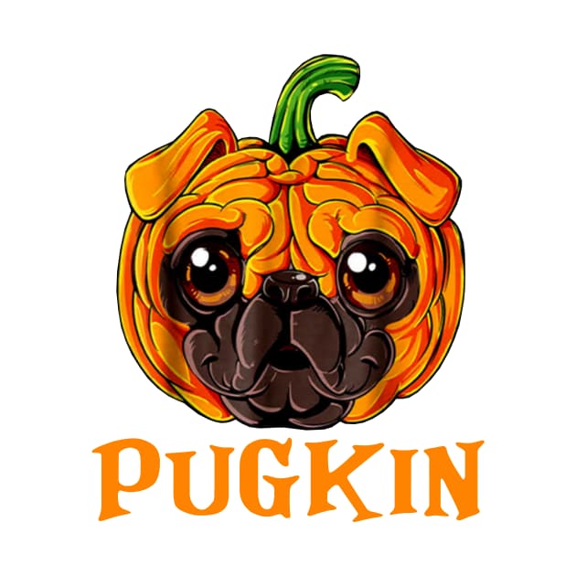 Pugkin Funny Pug And Pumpkin by celestewilliey