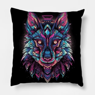 DMT Art Style Wolf Pillow