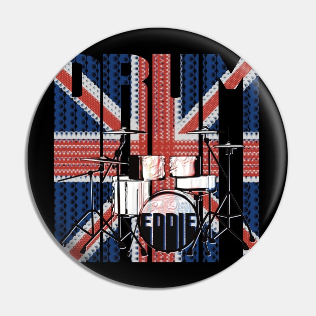 Drum Kit on Union Jack British Flag Pin by KateVanFloof