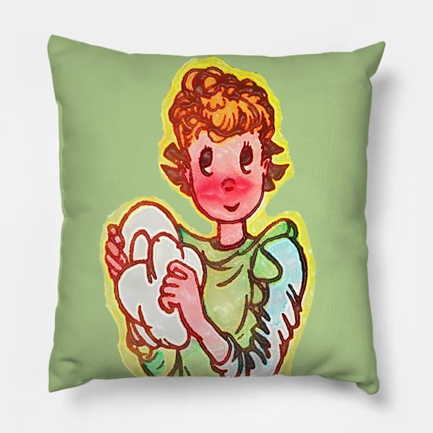 woman drying dish Pillow by Marccelus