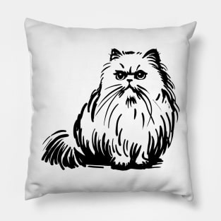 Stick figure of Persian cat in black ink Pillow