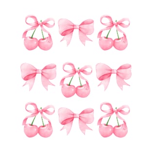 Coquette Pink Bows and Cherries T-Shirt