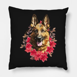 German Shepherd With Floral Pillow