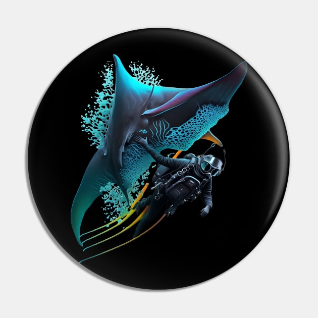 Scubadiving with Manta ray Pin by AI INKER