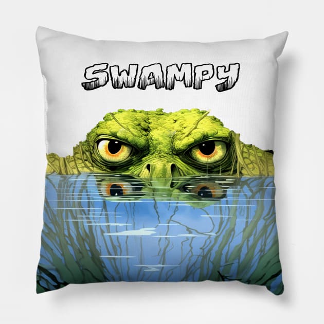 Swampy: Government Dysfunction on a light (Knocked Out) background Pillow by Puff Sumo