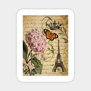 vintage paris hydrangea floral botanical art Magnet