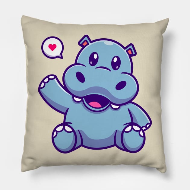 Cute Hippo Waving Hand Cartoon Pillow by Catalyst Labs