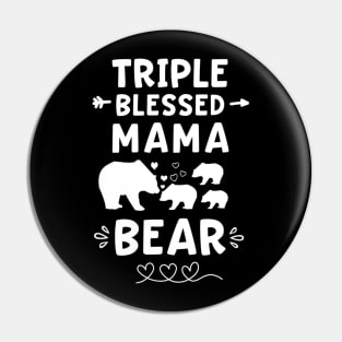 Triple Blessed Mama Bear Heart & Arrow Three Baby Cubs Mom Pin