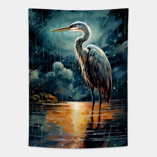 Heron in the Rain Tapestry