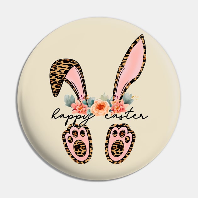 Leopard bunny floral Happy Easter Pin by PixieMomma Co