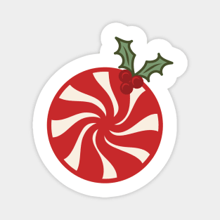 Retro Christmas Red Peppermint Candy Holly Berry Vintage Aesthetic Pattern Magnet