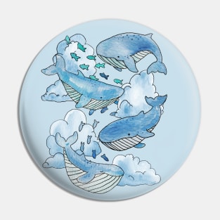 Whales & Fish Swimming Within Dreamy Blue Clouds Pin