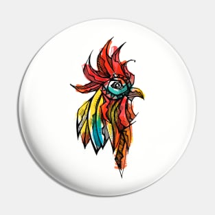 Rooster head ink drawing Pin