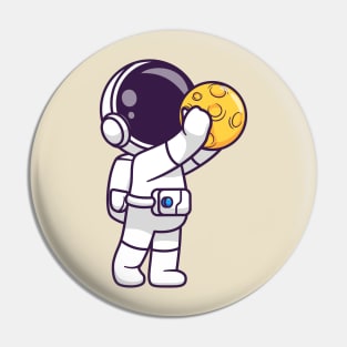 Cute Astronaut Holding Moon Cartoon Pin