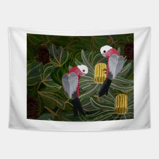 Galahs with Golden Banksias and Seed Pods Tapestry