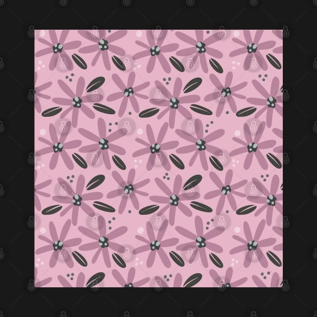 Cute pink abstract flowers in a fun playful flowerpower pattern by marina63