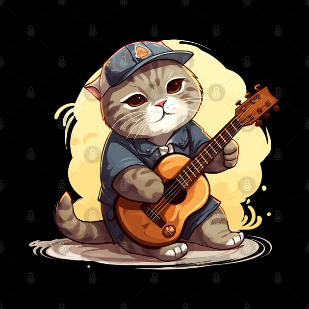 Scottish Fold Cat Playing Guitar by Graceful Designs