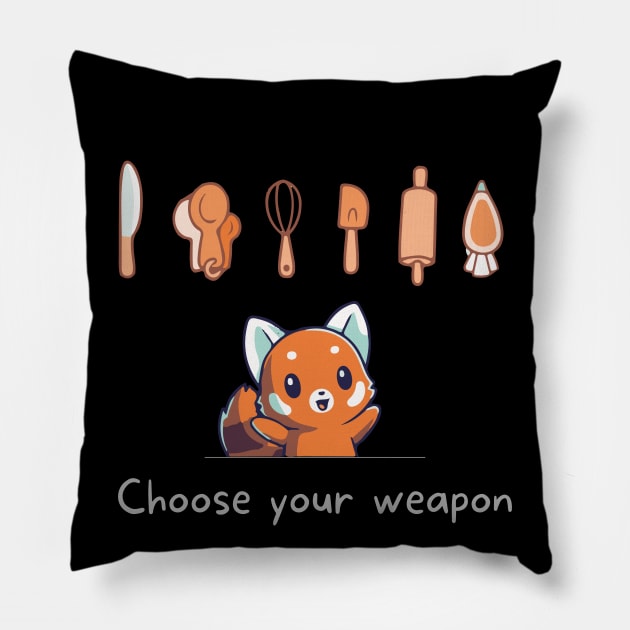 Choose Your Weapon - Cooking Red Panda Pillow by DungeonDesigns