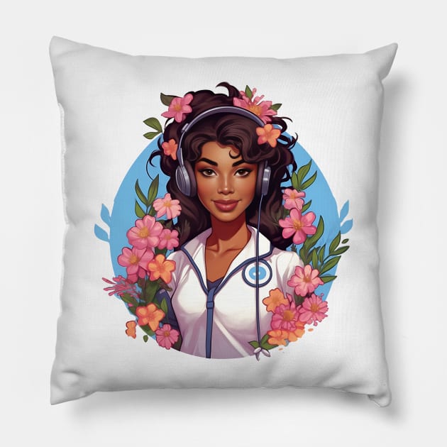 Black Nurse #6 Pillow by Chromatic Fusion Studio