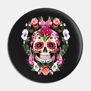 Heart Floral Sugar Skull Day Of The Dead Pin