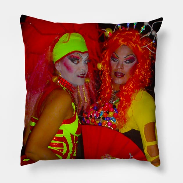 Color drag queens in LGBT parade Pillow by Marccelus