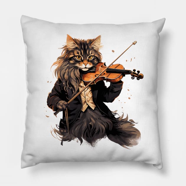 Maine Coon Cat Playing Violin Pillow by Graceful Designs