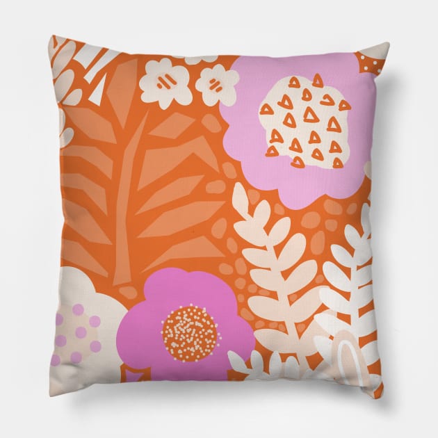 Abstract Vintage Florals Red Pink Orange White Pillow by Sandra Hutter Designs