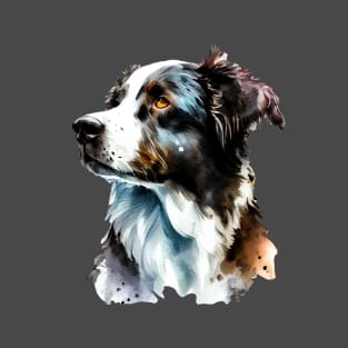 Watercolor Portrait of Border Collie Dog T-Shirt