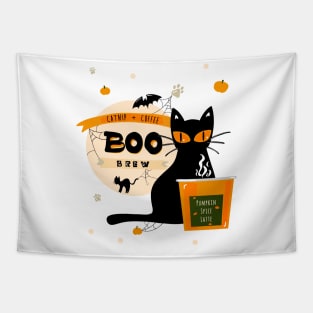 Boo Brew Halloween Cat Pumpkin Spice Coffee Latte Cup Tapestry