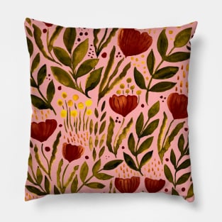 Watercolor flower garden -  purple and pink Pillow