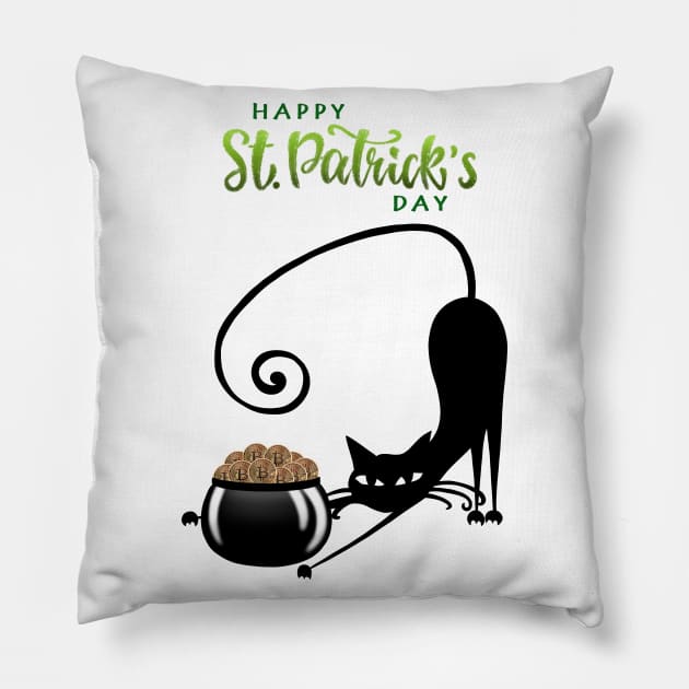 St Patrick's crypto cat Pillow by Smoky Lemon