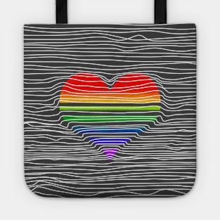 Rainbow Heart and White Stripes Tote