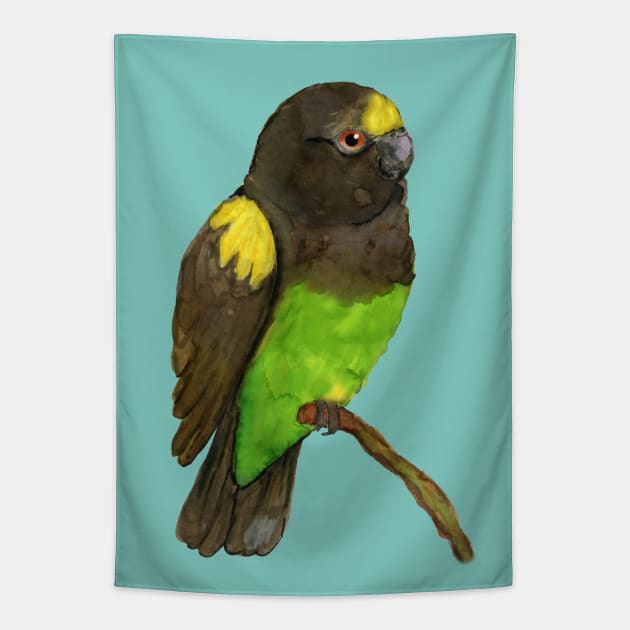 Meyer's parrot watercolor Tapestry by Bwiselizzy