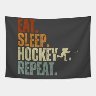 Eat Sleep Hockey Repeat Kids Adult Ice Hockey Retro Vintage Tapestry