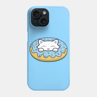 Cute white kitten eating a big blue doughnut with sprinkles on top of it Phone Case