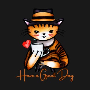 Cat in a Hat Says Have a Great Day T-Shirt