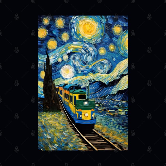 Starry night style train painting by Spaceboyishere