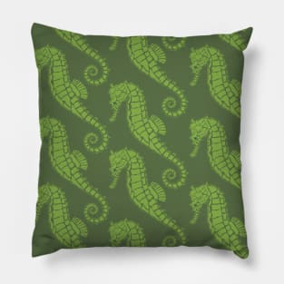 Luscious Two Tone Green Seahorse Pattern Pillow