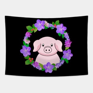 Cute Pig With Flower Wreath Tapestry